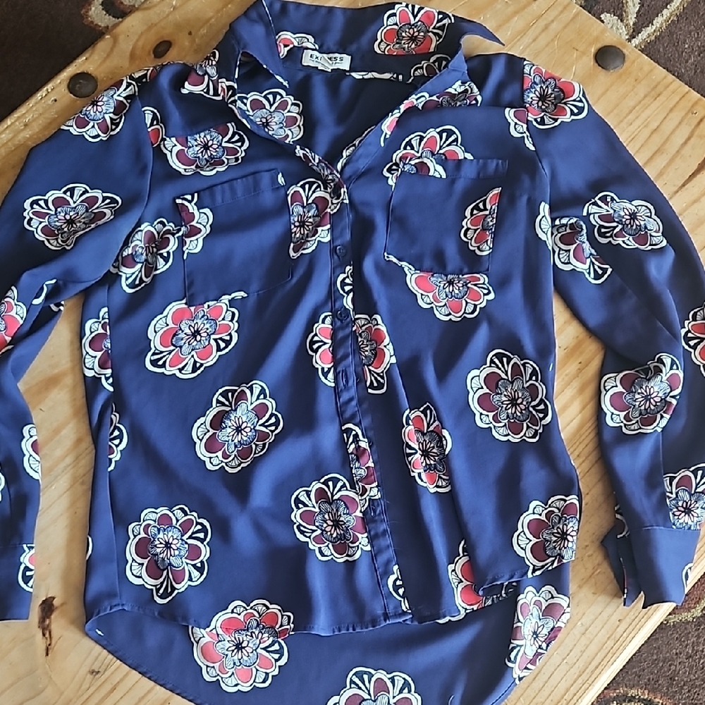 Express Floral Button-Up Shirt - Navy